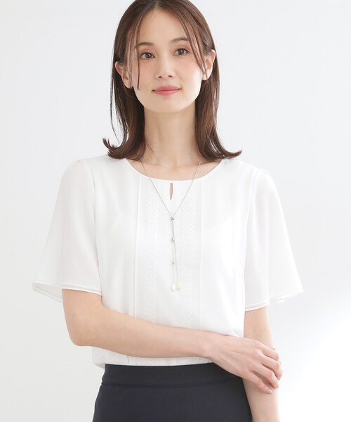 Reflect（リフレクト）の「【UVカット／接触冷感】五分袖シフォンブラウス（シャツ/ブラウス・レディース・ネイビー/ライトグレー/ホワイト・13/11/09/07/05/17/15 ）」の6枚目の写真