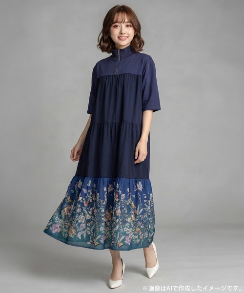 iS ScoLar（イズスカラー）の「561234：ジャージ風グラデーション裾花チュールフレアワンピース（ワンピース・レディース・ネイビー/ブラック・M）」の4枚目の写真