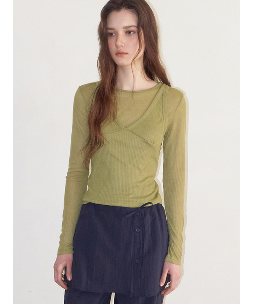 ETMON(エトモン)の「Ribbed Layered T-Shirt SET, Olive(Tシャツ/カットソー・レディース・その他・F)」の1枚目の写真