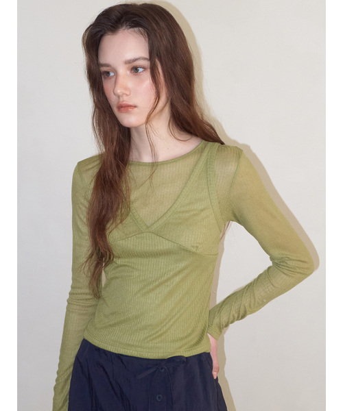 ETMON(エトモン)の「Ribbed Layered T-Shirt SET, Olive(Tシャツ/カットソー・レディース・その他・F)」の2枚目の写真