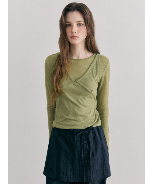 ETMON(エトモン)の「Ribbed Layered T-Shirt SET, Olive(Tシャツ/カットソー・レディース・その他・F)」の5枚目の写真