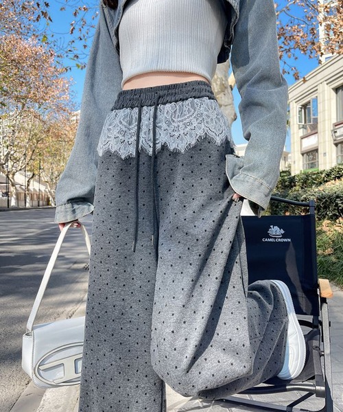 Nia(ニア)の「Nia(ニア)/レース付きドット柄スウェット(スウェットパンツ・レディース・グレー/ブラック・SMALL/MEDIUM)」の9枚目の写真