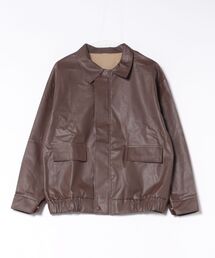 オーバーサイズ 合皮レザー ジップブルゾン