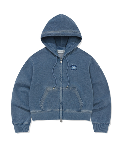 Wacky WiLLy（ワッキーウィリー）の「[26SS] ウィメンズデニムウォッシュクロップフードジップアップブルー（パーカー・レディース・その他・MEDIUM/LARGE/SMALL）」の2枚目の写真