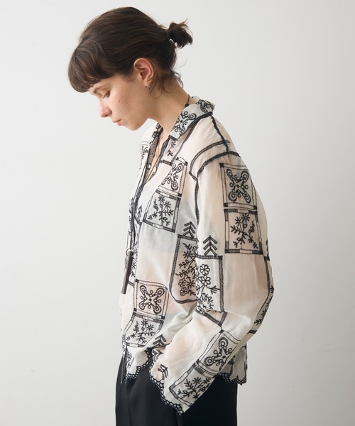 full/fill.（フルフィル）の「panel embroidery shirt / パネル刺繍シャツ（シャツ/ブラウス・レディース・ブラック/ブラウン・FREE）」の8枚目の写真