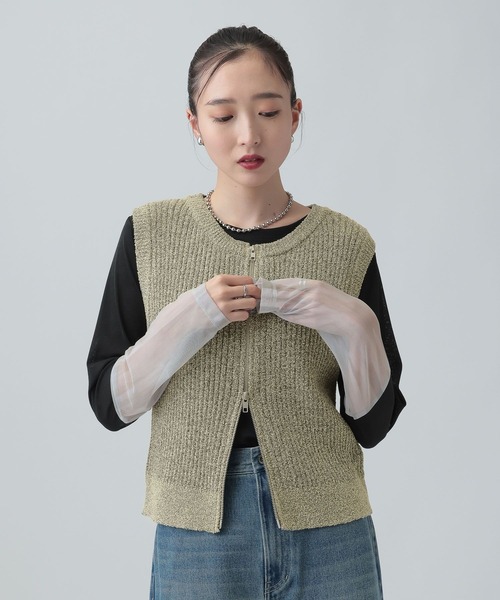 LEPSIM(レプシィム)の「ダブルZIPニットベスト 658024(ベスト・レディース・イエロー系その他/ブラック/ホワイト×ブラック・FREE)」の6枚目の写真