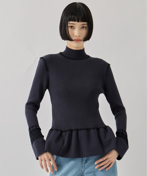 TAN（タン）の「【TAN/タン】《STUDIOUS別注》LACE FLARE KNIT/レースフレアニット（ニット/セーター・レディース・アイボリー/ブラック・FREE）」の8枚目の写真