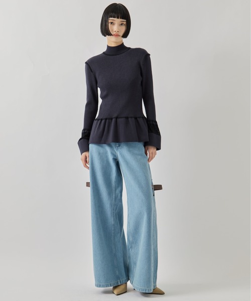 TAN（タン）の「【TAN/タン】《STUDIOUS別注》LACE FLARE KNIT/レースフレアニット（ニット/セーター・レディース・アイボリー/ブラック・FREE）」の6枚目の写真