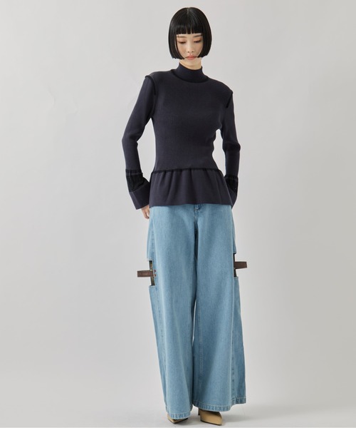 TAN（タン）の「【TAN/タン】《STUDIOUS別注》LACE FLARE KNIT/レースフレアニット（ニット/セーター・レディース・アイボリー/ブラック・FREE）」の7枚目の写真