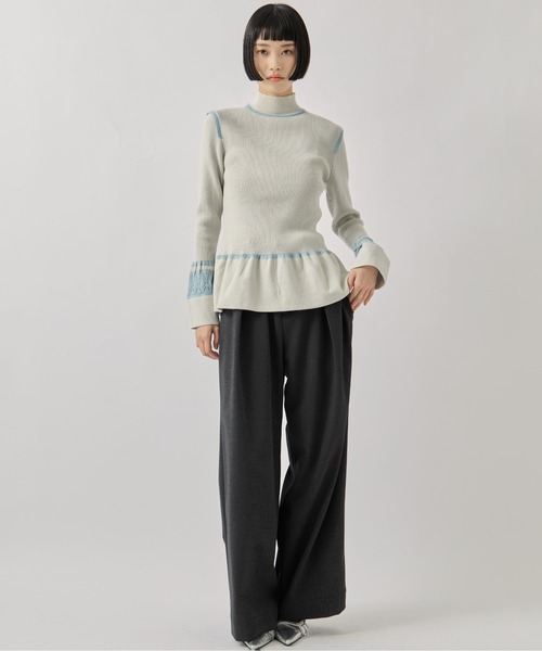 TAN（タン）の「【TAN/タン】《STUDIOUS別注》LACE FLARE KNIT/レースフレアニット（ニット/セーター・レディース・アイボリー/ブラック・FREE）」の14枚目の写真