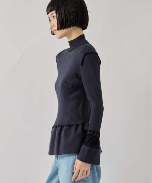 TAN（タン）の「【TAN/タン】《STUDIOUS別注》LACE FLARE KNIT/レースフレアニット（ニット/セーター・レディース・アイボリー/ブラック・FREE）」の12枚目の写真