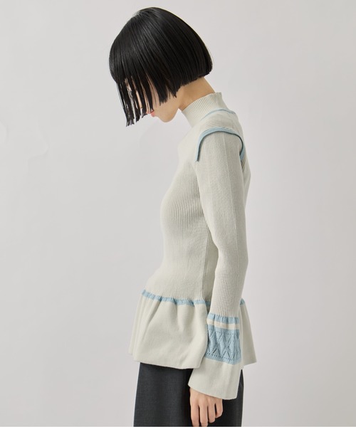 TAN（タン）の「【TAN/タン】《STUDIOUS別注》LACE FLARE KNIT/レースフレアニット（ニット/セーター・レディース・アイボリー/ブラック・FREE）」の19枚目の写真