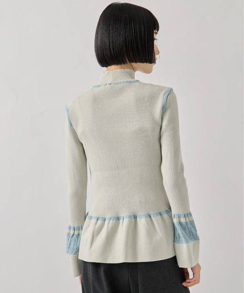 TAN（タン）の「【TAN/タン】《STUDIOUS別注》LACE FLARE KNIT/レースフレアニット（ニット/セーター・レディース・アイボリー/ブラック・FREE）」の3枚目の写真