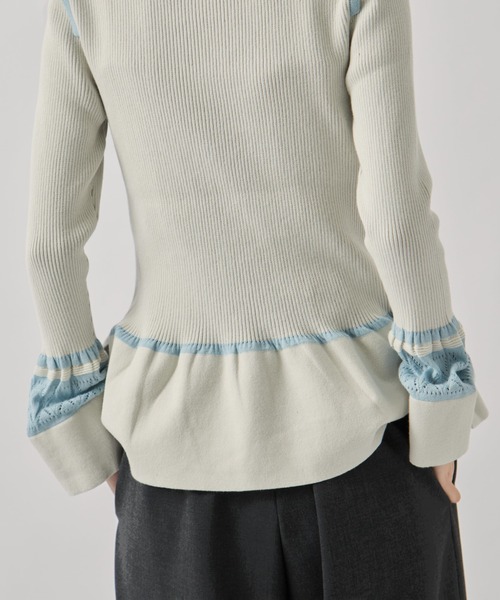 TAN（タン）の「【TAN/タン】《STUDIOUS別注》LACE FLARE KNIT/レースフレアニット（ニット/セーター・レディース・アイボリー/ブラック・FREE）」の5枚目の写真