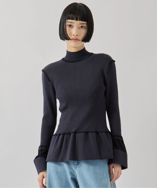 TAN（タン）の「【TAN/タン】《STUDIOUS別注》LACE FLARE KNIT/レースフレアニット（ニット/セーター・レディース・アイボリー/ブラック・FREE）」の11枚目の写真