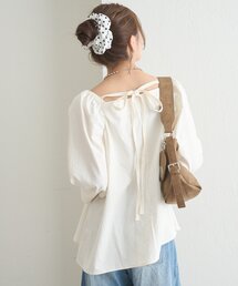 【3色展開】チョーカーリボンパフブラウス
