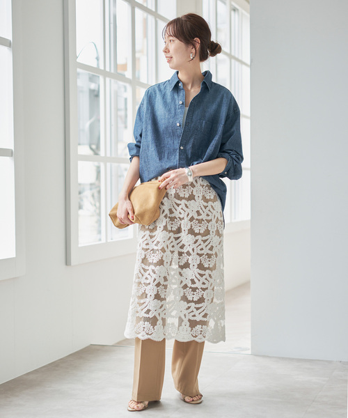 Spick & Span（スピックアンドスパン）の「《新色有り / 追加》コードエンブロイダリーチュールレイヤースカート（スカート・レディース・ブラック/ホワイト・FREE）」の5枚目の写真