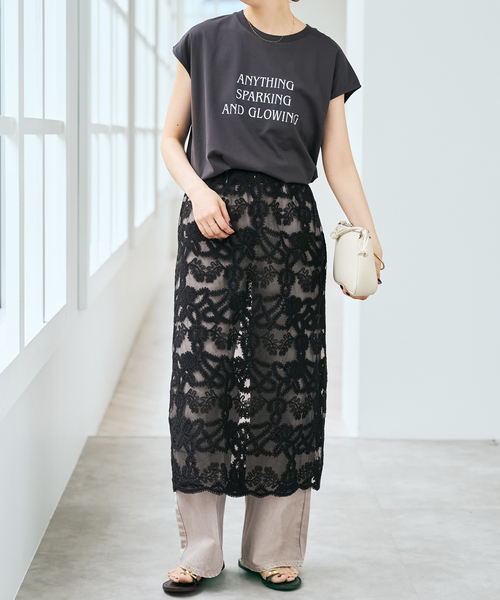 Spick & Span（スピックアンドスパン）の「《新色有り / 追加》コードエンブロイダリーチュールレイヤースカート（スカート・レディース・ブラック/ホワイト・FREE）」の9枚目の写真