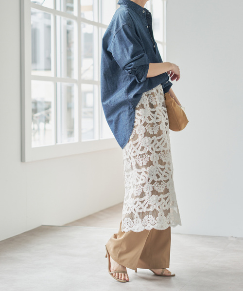 Spick & Span（スピックアンドスパン）の「《新色有り / 追加》コードエンブロイダリーチュールレイヤースカート（スカート・レディース・ブラック/ホワイト・FREE）」の19枚目の写真