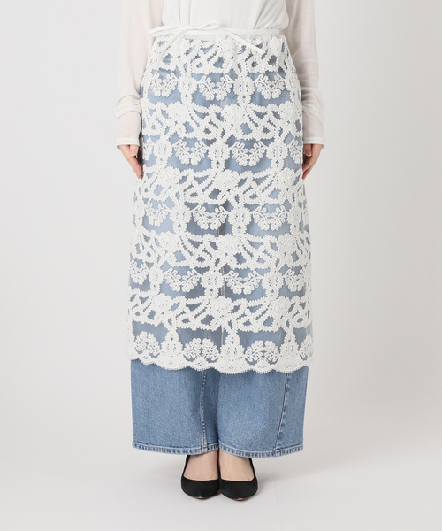 Spick & Span（スピックアンドスパン）の「《新色有り / 追加》コードエンブロイダリーチュールレイヤースカート（スカート・レディース・ブラック/ホワイト・FREE）」の21枚目の写真