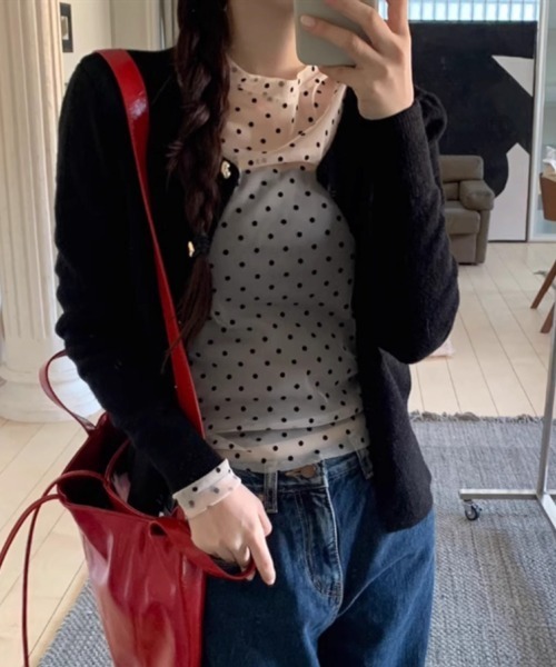 MASHIRO(マシロ)の「【MASHIRO】ドットシアーカットオフカットソー 長袖 Y2K(MA/EK151)(Tシャツ/カットソー・レディース・ホワイト/ブラック・FREE)」の6枚目の写真
