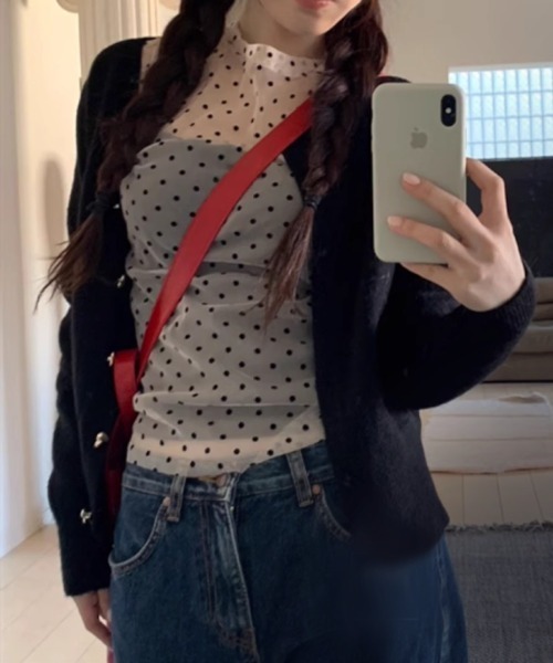 MASHIRO(マシロ)の「【MASHIRO】ドットシアーカットオフカットソー 長袖 Y2K(MA/EK151)(Tシャツ/カットソー・レディース・ホワイト/ブラック・FREE)」の7枚目の写真