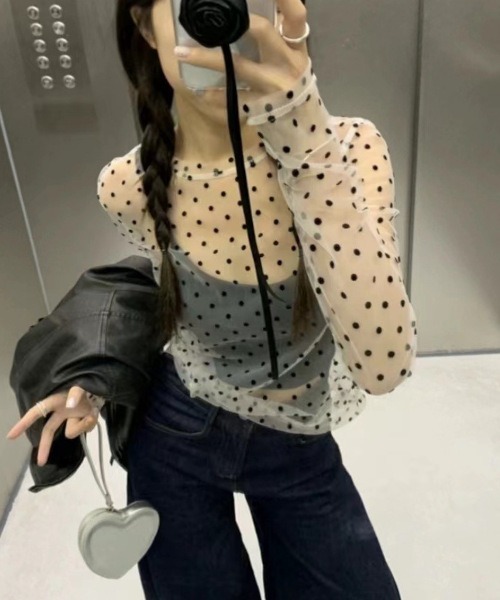 MASHIRO(マシロ)の「【MASHIRO】ドットシアーカットオフカットソー 長袖 Y2K(MA/EK151)(Tシャツ/カットソー・レディース・ホワイト/ブラック・FREE)」の11枚目の写真