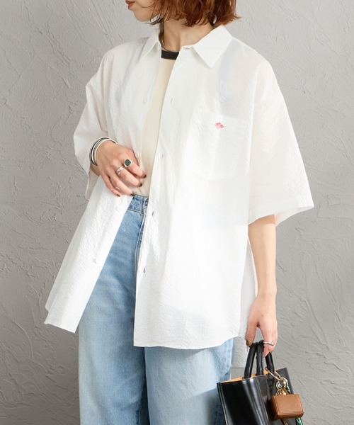 DANTONダントン　リンクルフィニッシュ 半袖シャツ　ホワイト　40 新品 DANTON/ダントン] リンクルフィニッシュ ショートスリーブシャツ