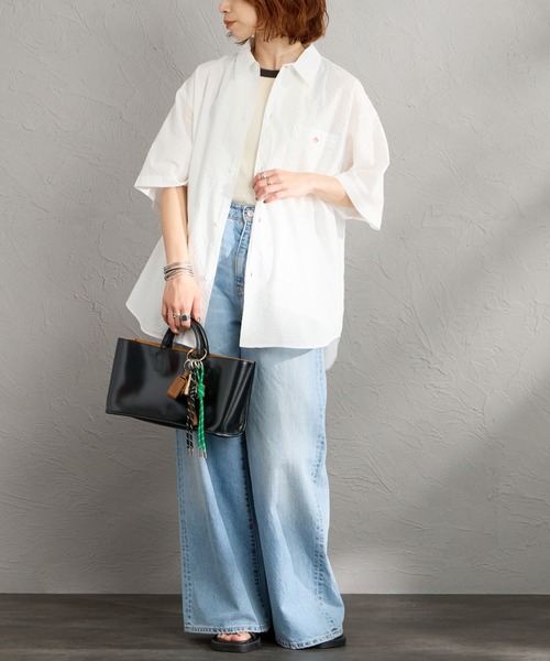 DANTONダントン　リンクルフィニッシュ 半袖シャツ　ホワイト　40 新品 DANTON/ダントン] リンクルフィニッシュ ショートスリーブシャツ