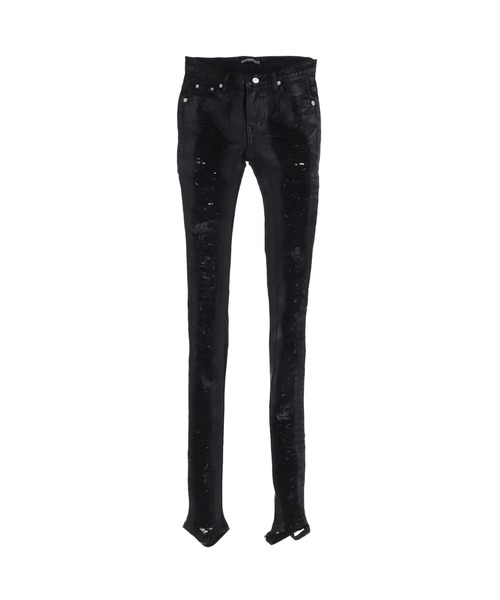 604SERVICE(ロクマルヨンサービス)の「DISTRESSED SKINNY JEAN IN COATED BLAC(デニムパンツ・レディース・ブラック・MEDIUM)」の1枚目の写真