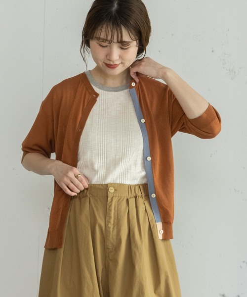 POU DOU DOU（プードゥドゥ）の「下前立て配色ニットカーディガン（カーディガン/ボレロ・レディース・ブラック/ブラウン/レッド/グリーン・3）」の3枚目の写真
