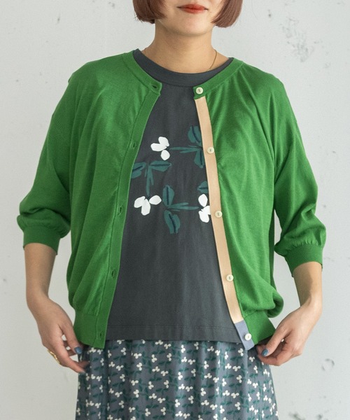 POU DOU DOU（プードゥドゥ）の「下前立て配色ニットカーディガン（カーディガン/ボレロ・レディース・ブラック/ブラウン/レッド/グリーン・3）」の4枚目の写真