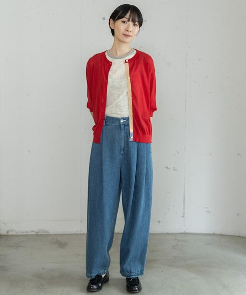 POU DOU DOU（プードゥドゥ）の「下前立て配色ニットカーディガン（カーディガン/ボレロ・レディース・ブラック/ブラウン/レッド/グリーン・3）」の5枚目の写真