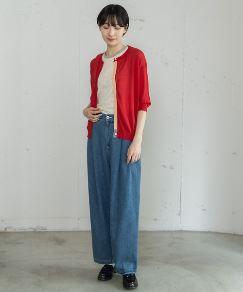 POU DOU DOU（プードゥドゥ）の「下前立て配色ニットカーディガン（カーディガン/ボレロ・レディース・ブラック/ブラウン/レッド/グリーン・3）」の6枚目の写真