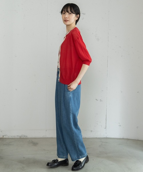 POU DOU DOU（プードゥドゥ）の「下前立て配色ニットカーディガン（カーディガン/ボレロ・レディース・ブラック/ブラウン/レッド/グリーン・3）」の7枚目の写真