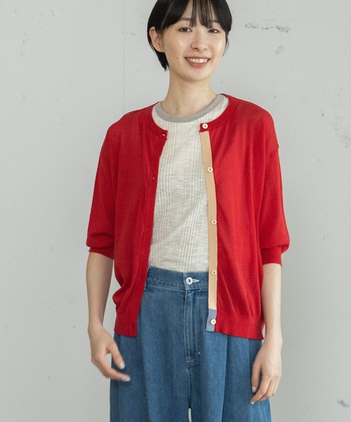 POU DOU DOU（プードゥドゥ）の「下前立て配色ニットカーディガン（カーディガン/ボレロ・レディース・ブラック/ブラウン/レッド/グリーン・3）」の8枚目の写真