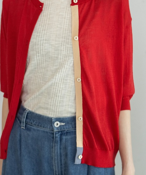 POU DOU DOU（プードゥドゥ）の「下前立て配色ニットカーディガン（カーディガン/ボレロ・レディース・ブラック/ブラウン/レッド/グリーン・3）」の12枚目の写真