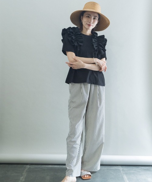 lodie(ロディ)の「フリルリボン デザインカットソー(Tシャツ/カットソー・レディース・アイボリー/ブラック・FREE)」の7枚目の写真
