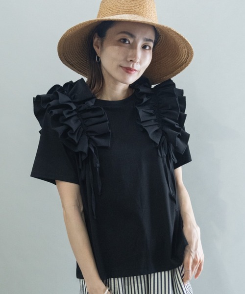 lodie(ロディ)の「フリルリボン デザインカットソー(Tシャツ/カットソー・レディース・アイボリー/ブラック・FREE)」の8枚目の写真