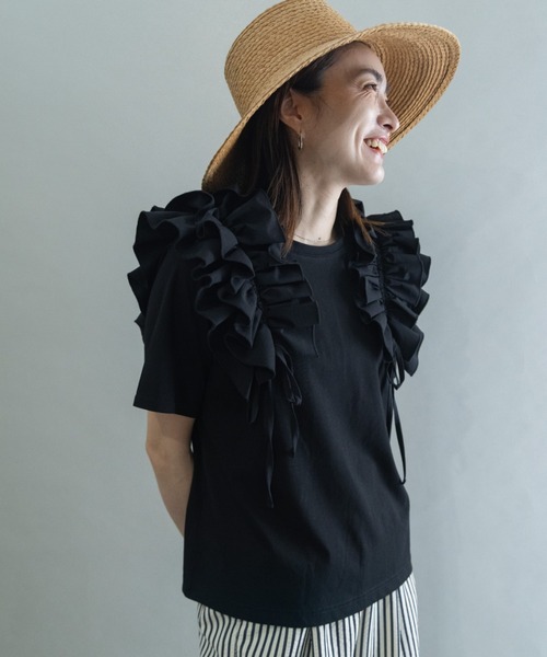 lodie(ロディ)の「フリルリボン デザインカットソー(Tシャツ/カットソー・レディース・アイボリー/ブラック・FREE)」の9枚目の写真