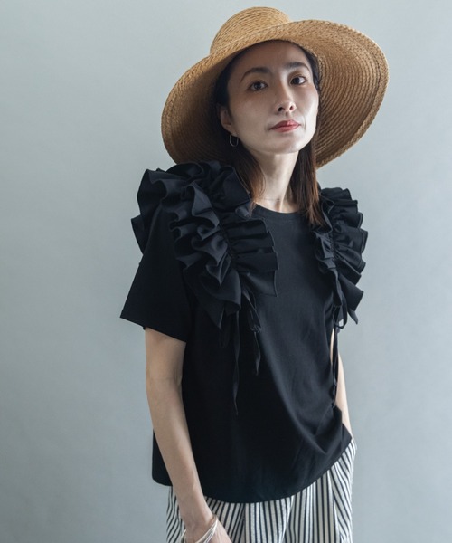 lodie(ロディ)の「フリルリボン デザインカットソー(Tシャツ/カットソー・レディース・アイボリー/ブラック・FREE)」の10枚目の写真