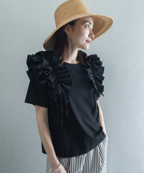 lodie(ロディ)の「フリルリボン デザインカットソー(Tシャツ/カットソー・レディース・アイボリー/ブラック・FREE)」の11枚目の写真