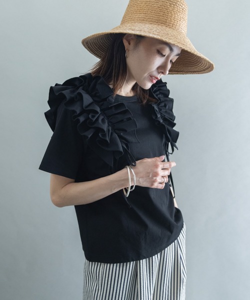 lodie(ロディ)の「フリルリボン デザインカットソー(Tシャツ/カットソー・レディース・アイボリー/ブラック・FREE)」の12枚目の写真