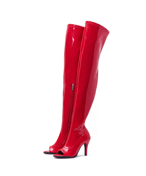 SSIMEEZ(シミズ)の「サイハイオープントブーツヒル(エナメレッド)(ブーツ・レディース・レッド・23.5cm/24cm/24.5cm/25cm/22.5cm/23cm)」の2枚目の写真