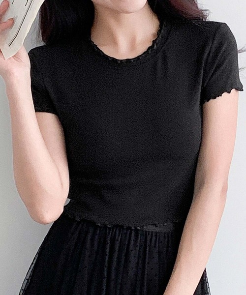 LOWO(ロワ)の「超ストレッチ!素材やわらかショート丈 Tシャツ(Tシャツ/カットソー・レディース・ブルーグレー/オフホワイト/モカ/ベージュ/ブラック/ピンク・FREE)」の16枚目の写真