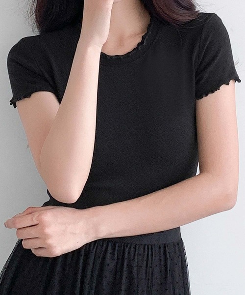 LOWO(ロワ)の「超ストレッチ!素材やわらかショート丈 Tシャツ(Tシャツ/カットソー・レディース・ブルーグレー/オフホワイト/モカ/ベージュ/ブラック/ピンク・FREE)」の17枚目の写真