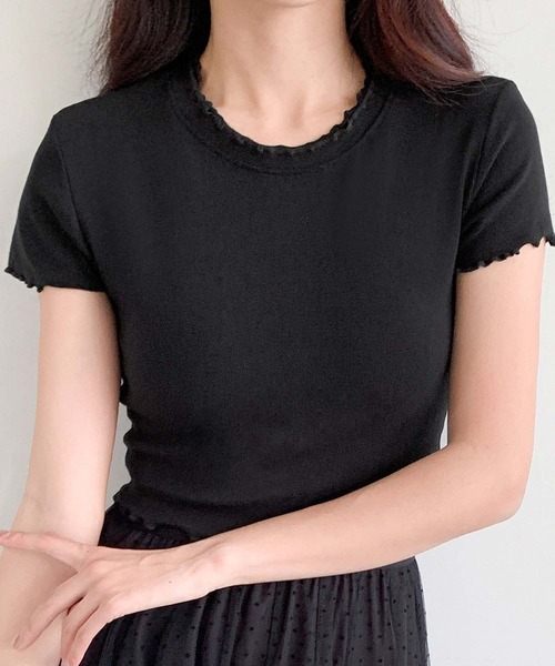 LOWO(ロワ)の「超ストレッチ!素材やわらかショート丈 Tシャツ(Tシャツ/カットソー・レディース・ブルーグレー/オフホワイト/モカ/ベージュ/ブラック/ピンク・FREE)」の19枚目の写真