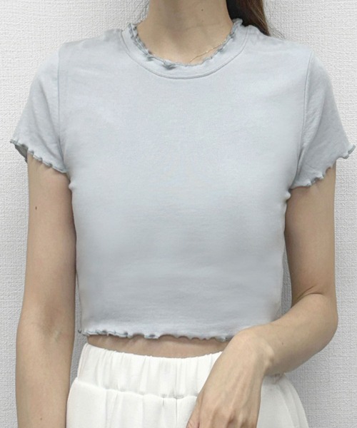 LOWO(ロワ)の「超ストレッチ!素材やわらかショート丈 Tシャツ(Tシャツ/カットソー・レディース・ブルーグレー/オフホワイト/モカ/ベージュ/ブラック/ピンク・FREE)」の22枚目の写真
