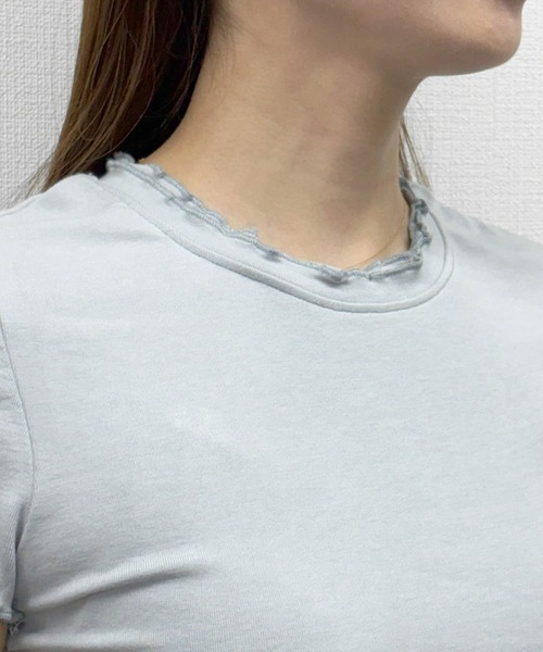LOWO(ロワ)の「超ストレッチ!素材やわらかショート丈 Tシャツ(Tシャツ/カットソー・レディース・ブルーグレー/オフホワイト/モカ/ベージュ/ブラック/ピンク・FREE)」の7枚目の写真