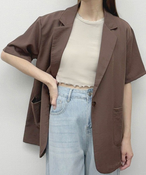 LOWO(ロワ)の「超ストレッチ!素材やわらかショート丈 Tシャツ(Tシャツ/カットソー・レディース・ブルーグレー/オフホワイト/モカ/ベージュ/ブラック/ピンク・FREE)」の11枚目の写真